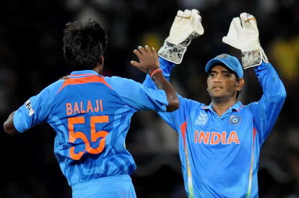 MS Dhoni and Lakshmipathy Balaji | Getty