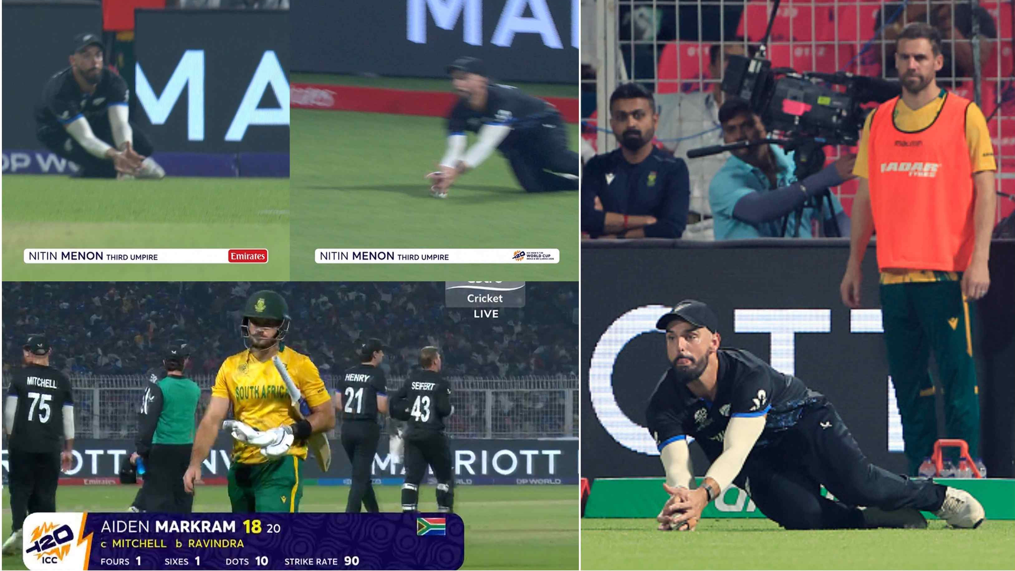 T20 World Cup 2026: WATCH – Controversy erupts as fans question Daryl Mitchell’s catch to dismiss Aiden Markram in 1st semifinal