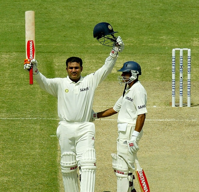 Aakash Chopra and Virender Sehwag during 2004 Multan Test | GETTY 