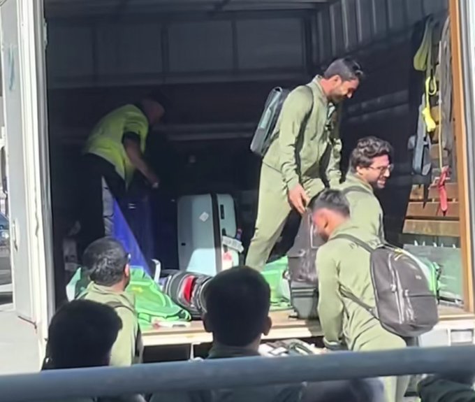 Pakistan team loading their luggage in a truck after landing in Australia | X