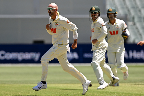Nathan Lyon celebrates Ben Duckett's wickets, going past McGrath's 563 Test wicket record | Getty