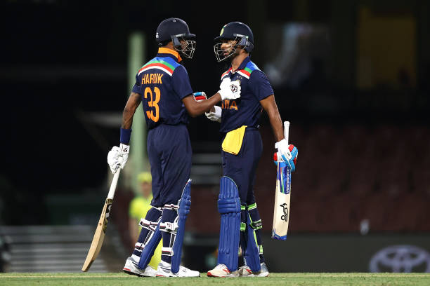 Hardik Pandya and Shikhar Dhawan scored fifties in the first ODI against Australia in Sydney. (Photo - Getty)