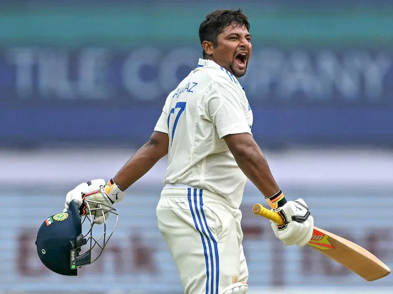 Sarfaraz Khan celebrates maiden Test ton | X