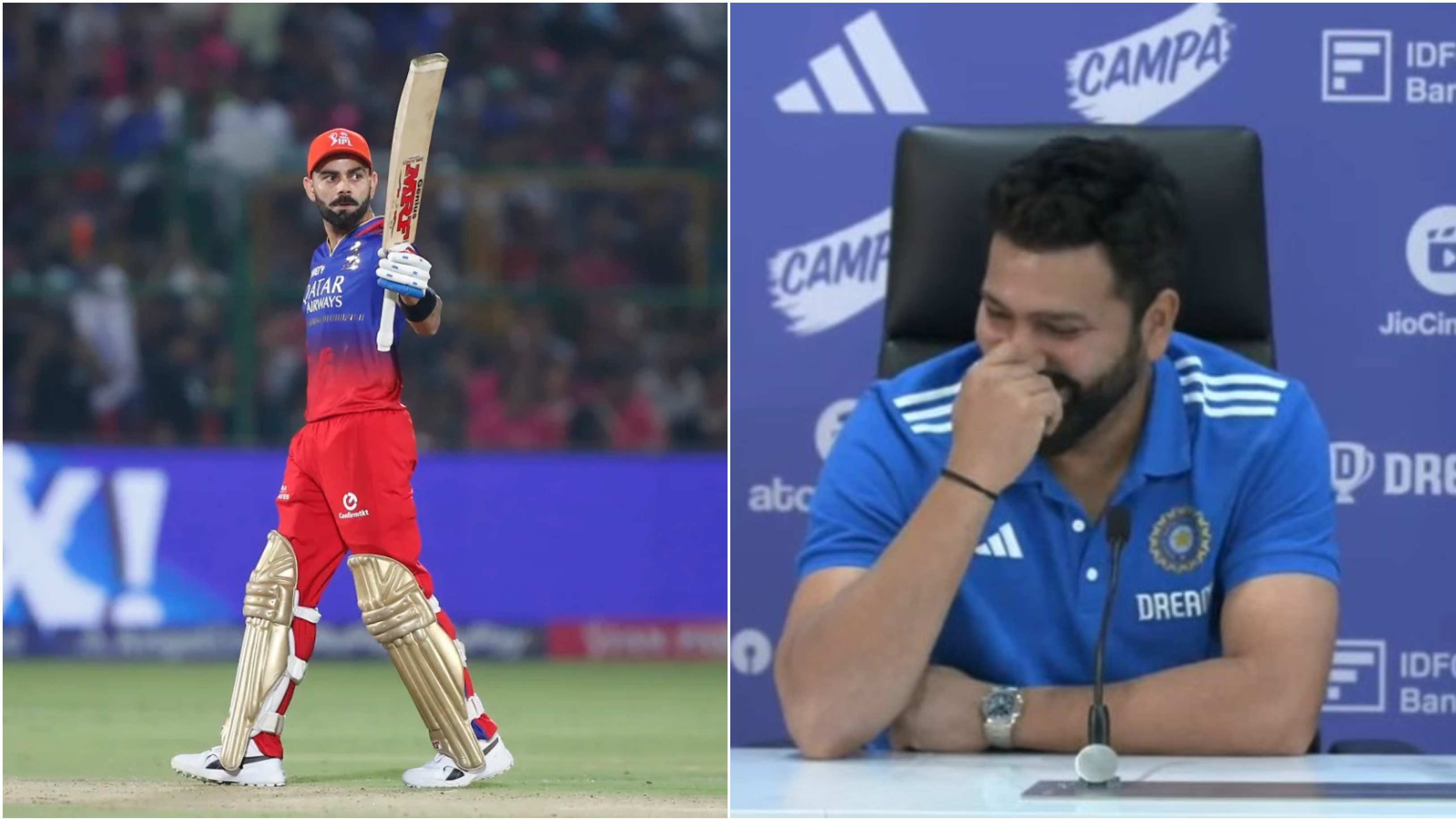 WATCH: Rohit Sharma breaks into laughter on being asked about Virat Kohli's strike-rate; video goes viral