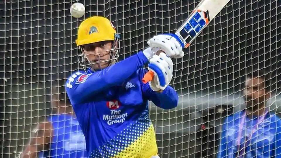 MS Dhoni during the CSK nets before IPL 13 got called off | Twitter