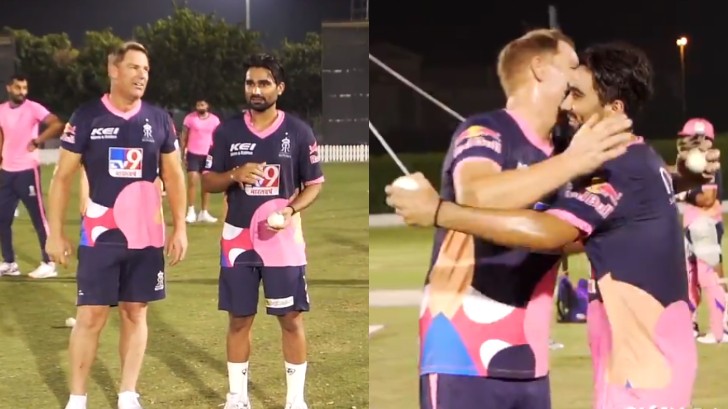 IPL 2020: WATCH - Rahul Tewatia and Shane Warne engage in a leg-spin bowling challenge 