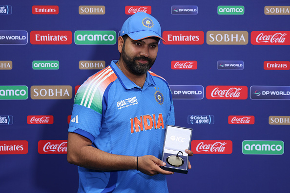 Rohit Sharma last played for India in CT 2025, winning POTM in the final v New Zealand | Getty