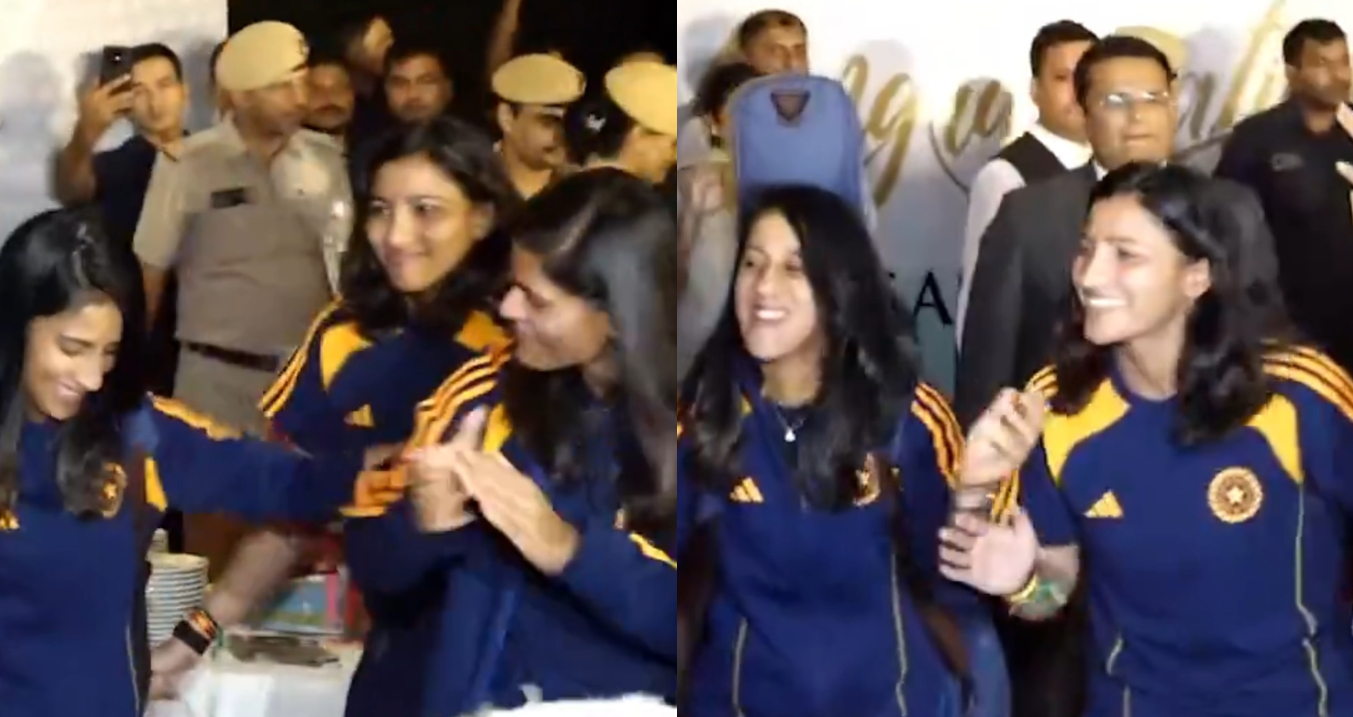 Jemimah, Radha and Sneh dancing in celebration | PTI/ANI X