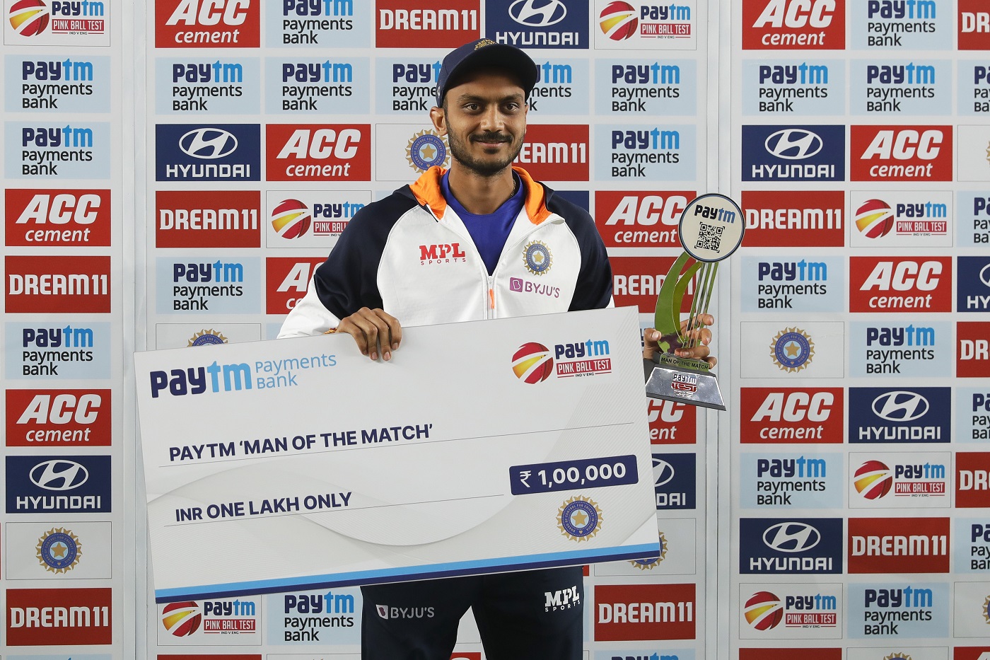 Akshar Patel was named Player of the Match for his 11/70 | BCCI