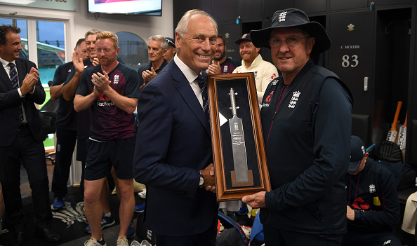 Bayliss was presented with a silver bat by ECB | Getty Images