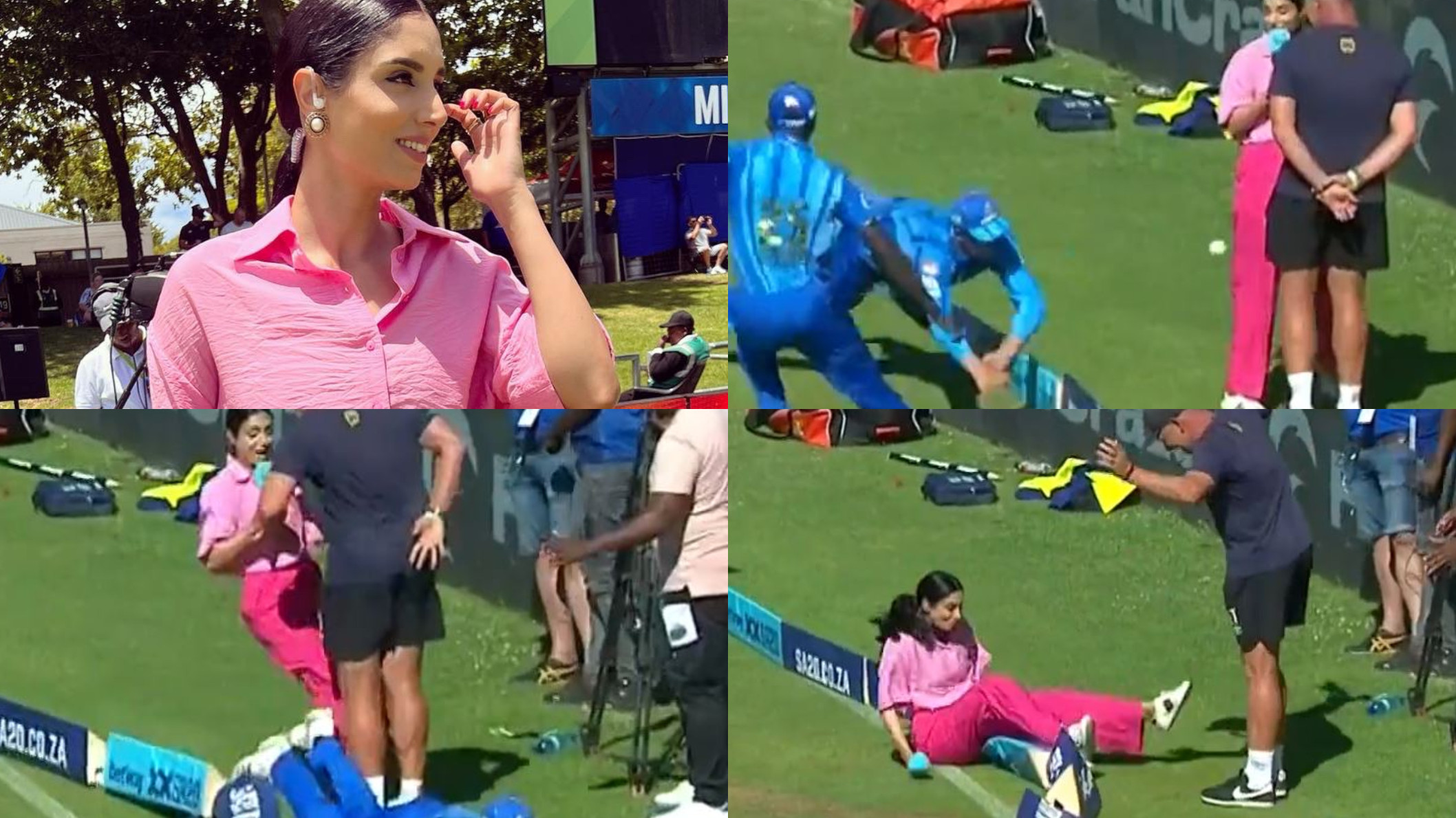 SA20 2023: WATCH- Presenter Zainab Abbas takes a tumble after fielder crashes into her near boundary ropes