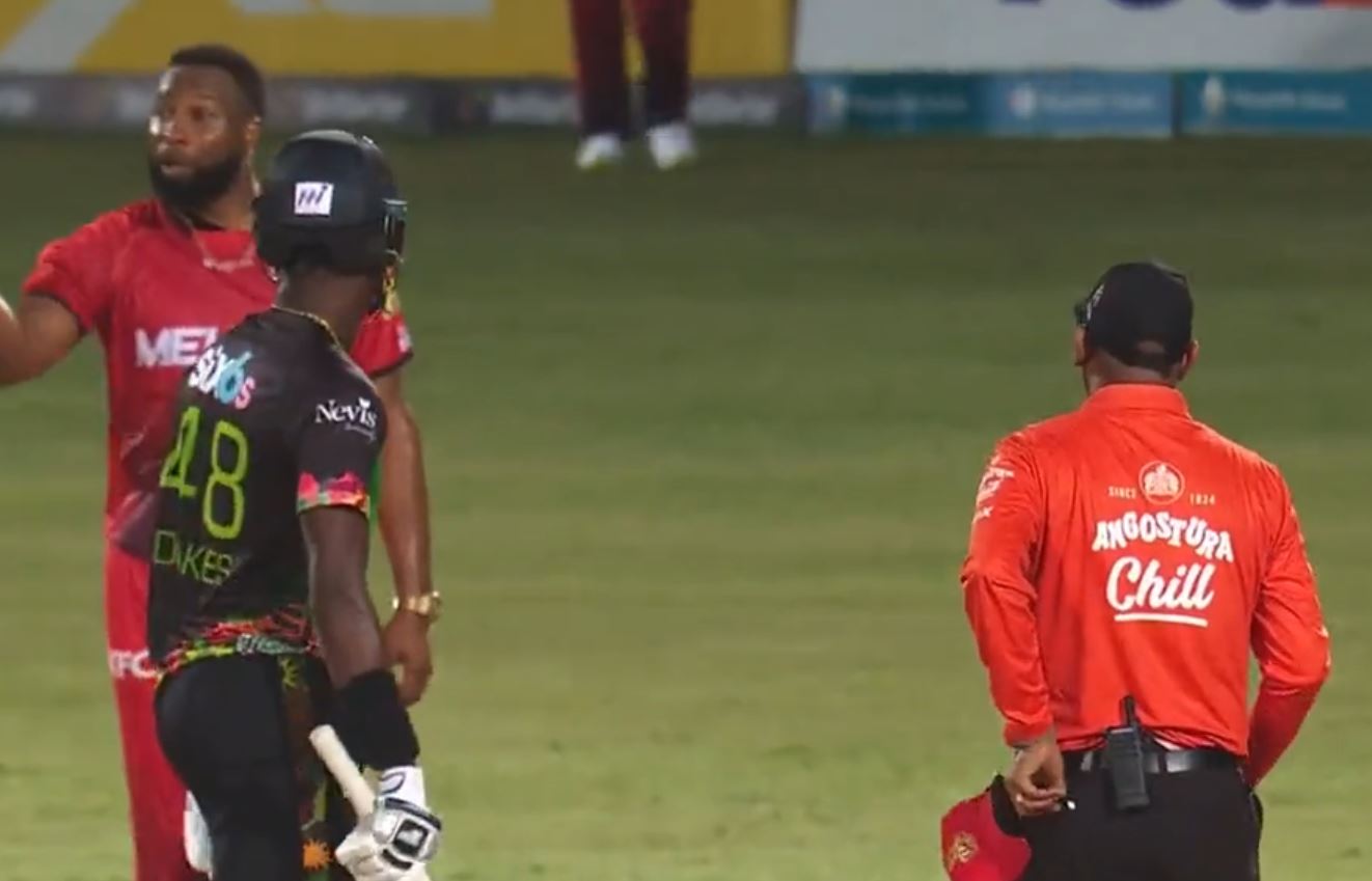 Pollard was clearly unhappy with the red card decision | CPL