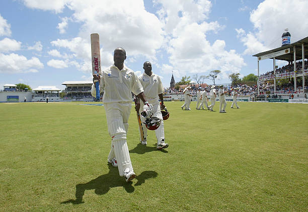 Brian Lara after scoring 400* runs against England in St John's Test in 2004. (photo - Getty) 
