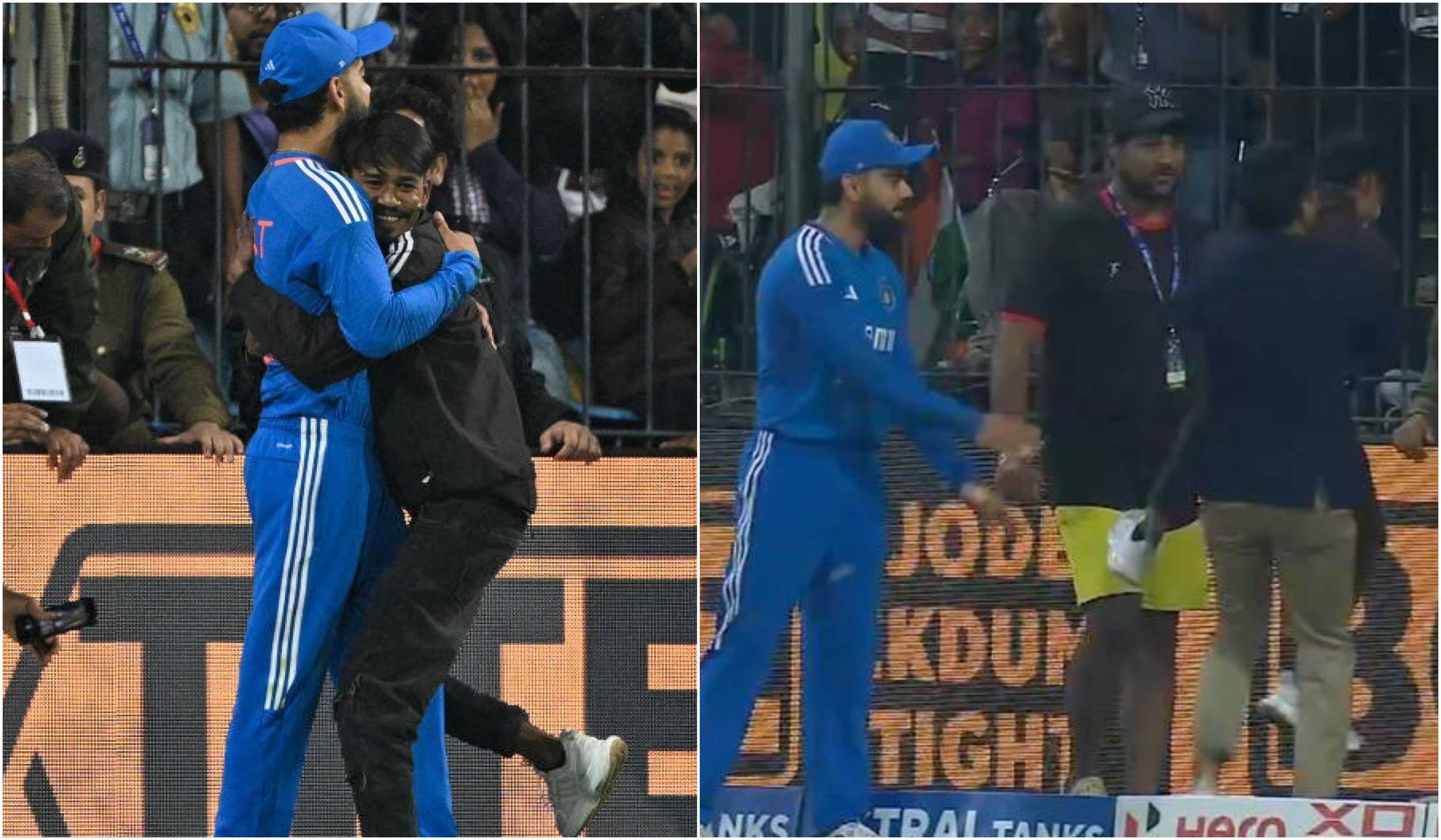 The fan hugged Virat Kohli and touched his feet | Screengrab