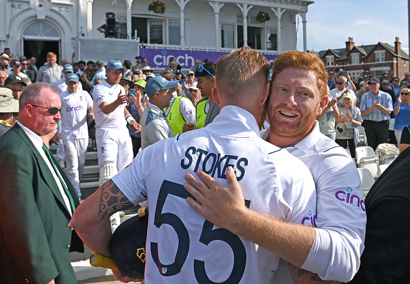 Jonny Bairstow and Ben Stokes hug after England won the 2nd Test | Getty