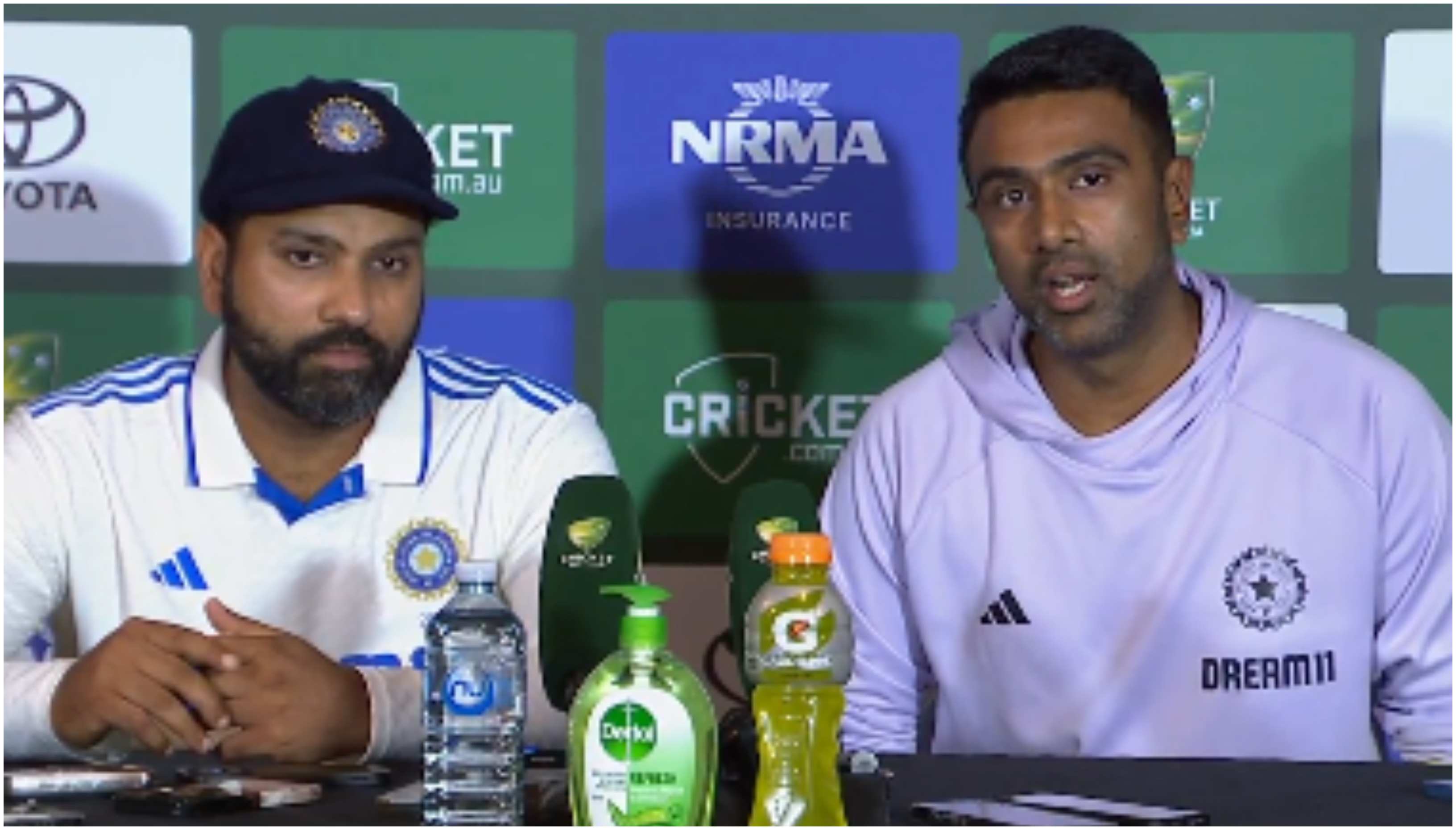 R Ashwin and Rohit Sharma addressing the media after the Gabba Test | Screengrab