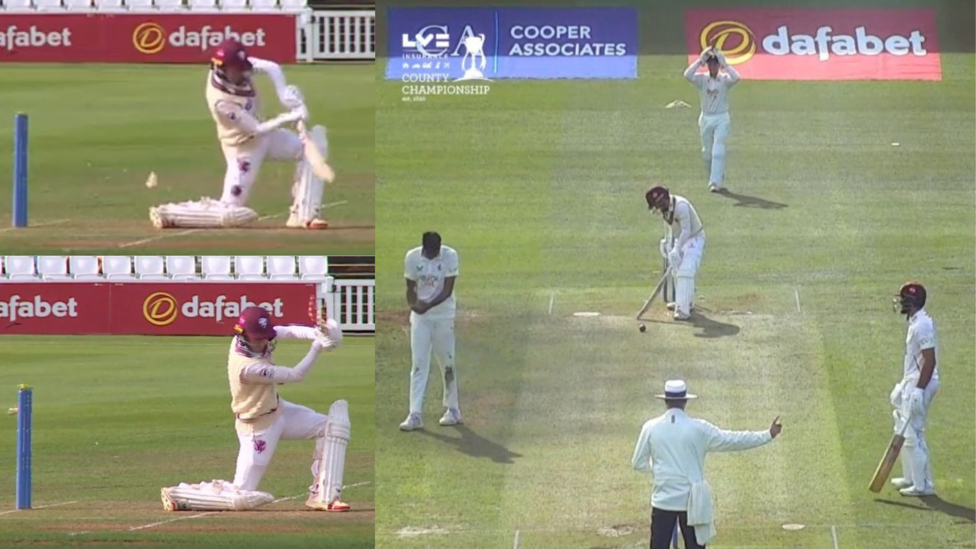 WATCH- Batter gets hit wicket as piece of his broken bat hits stumps; but still remains not out