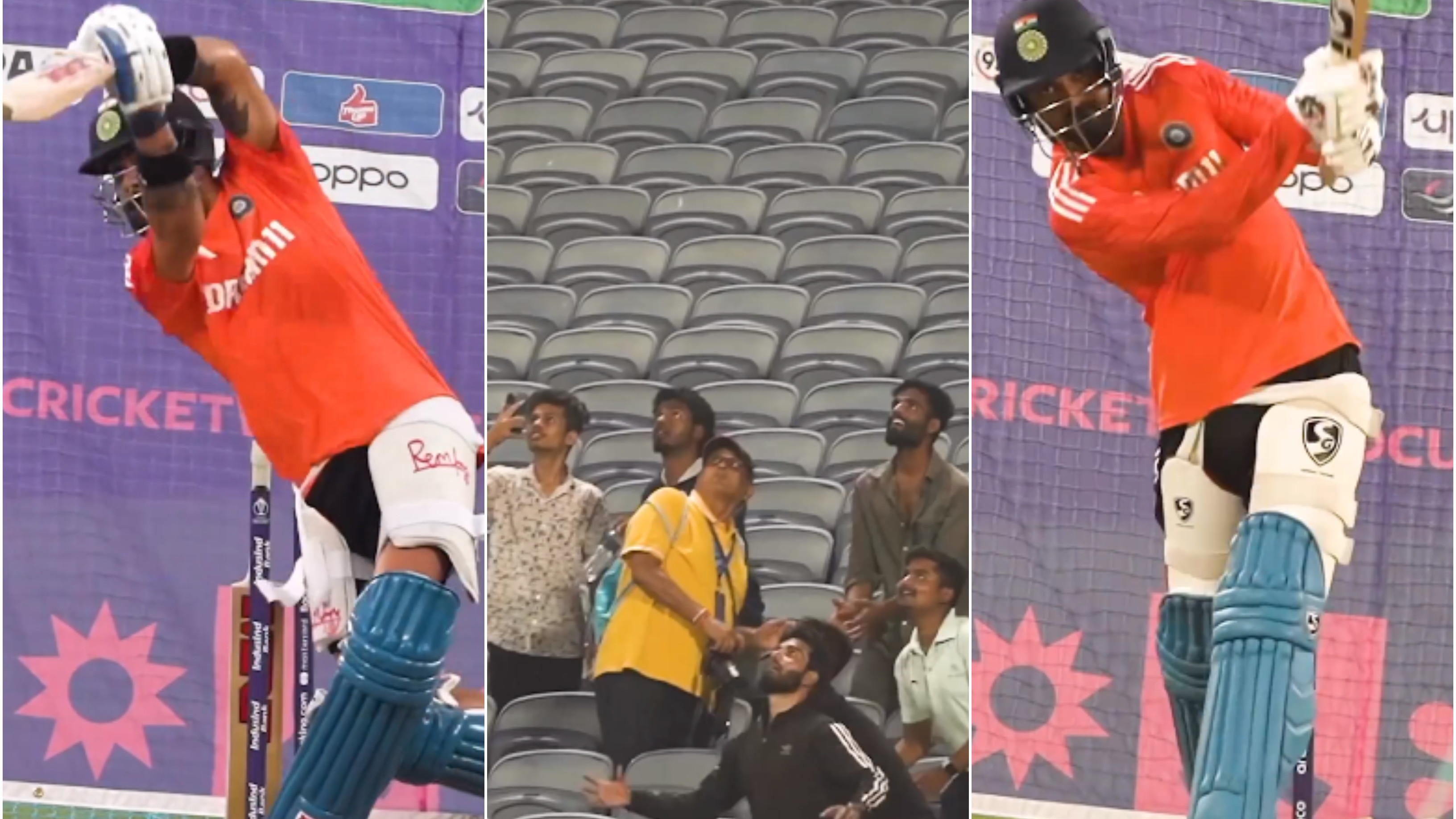 CWC 2023: WATCH – Indian batters test fielding skills of fans in the stands by hitting massive sixes during net session in Pune