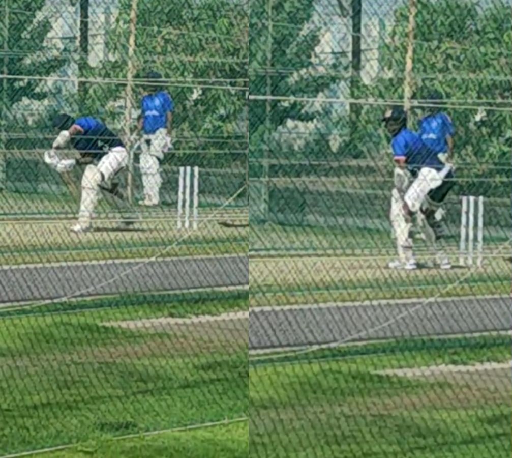 Pujara batting in nets in Rajkot stadium | X