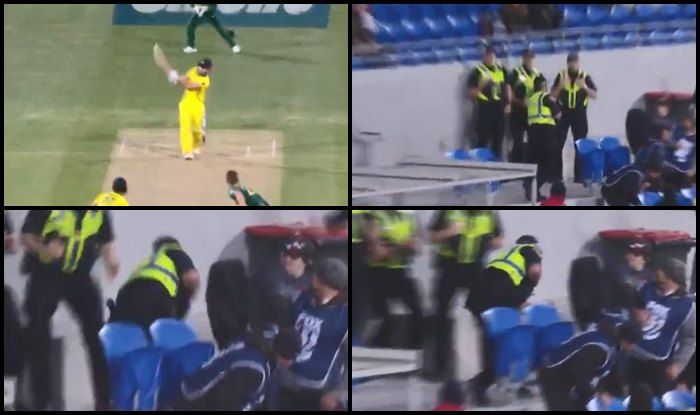 The sequence of the shot being hit and police officer completing the catch 