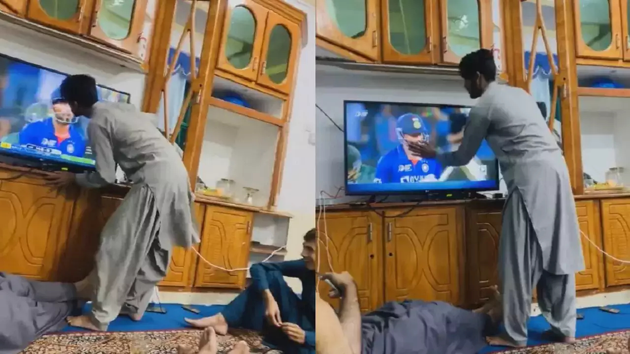 Afghani fan kissing the TV screen with Hardik on it | Twitter