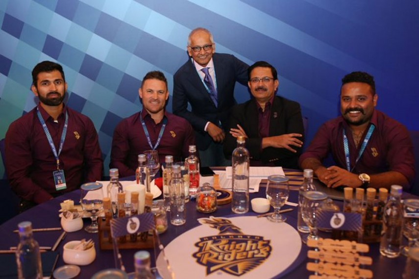 KKR's think tank at IPL 2020 auction (Pic. Source: Twitter/@KKRiders)