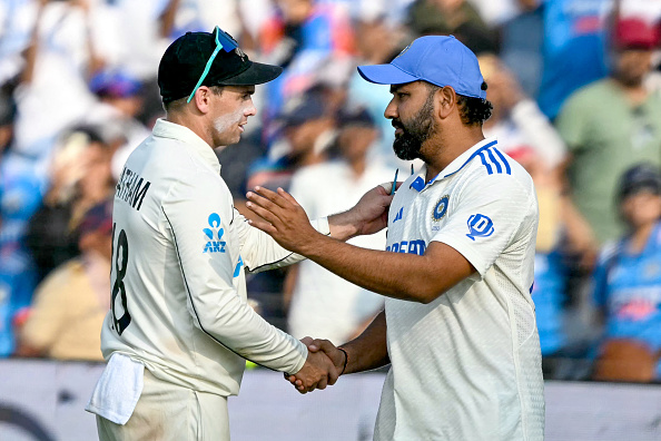 Rohit Sharma and Tom Latham shake hands after India lost Pune Test | Getty