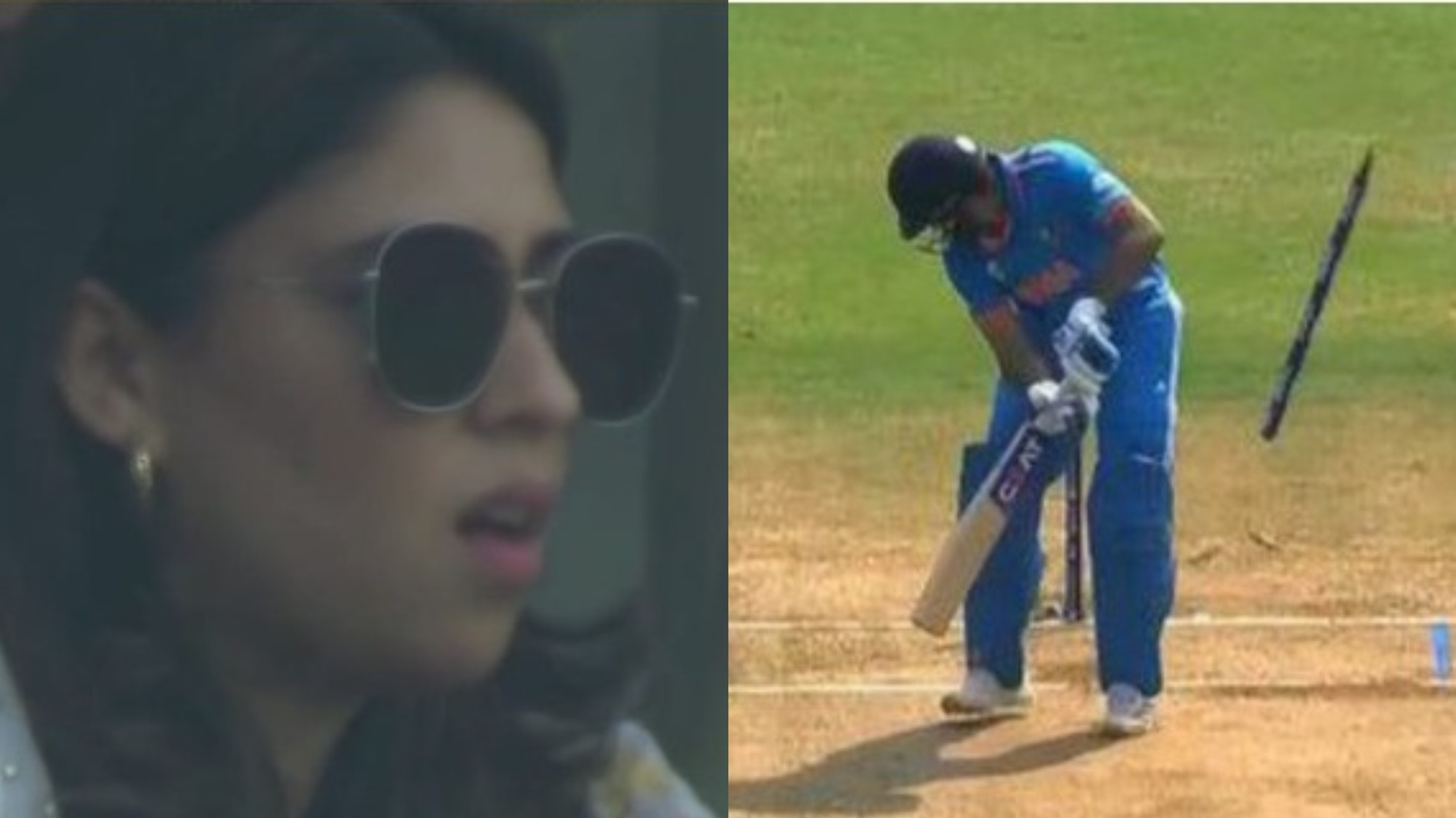 CWC 2023: WATCH- Ritika Sajdeh distraught after Rohit Sharma loses his off-stump on second ball