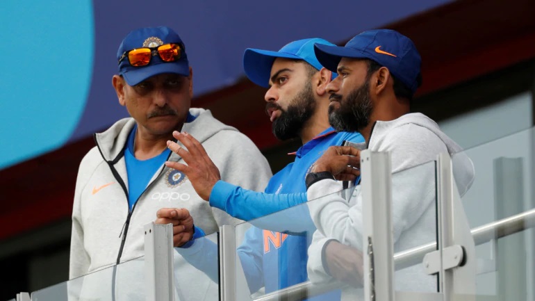 Ravi Shastri with Virat Kohli during the semi-final of World Cup 2019 | AFP