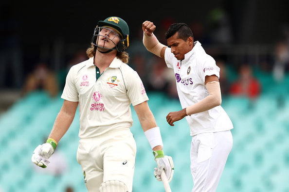 Navdeep Saini celebrate his maiden Test wicket of Will Pucovski at SCG | Getty Images