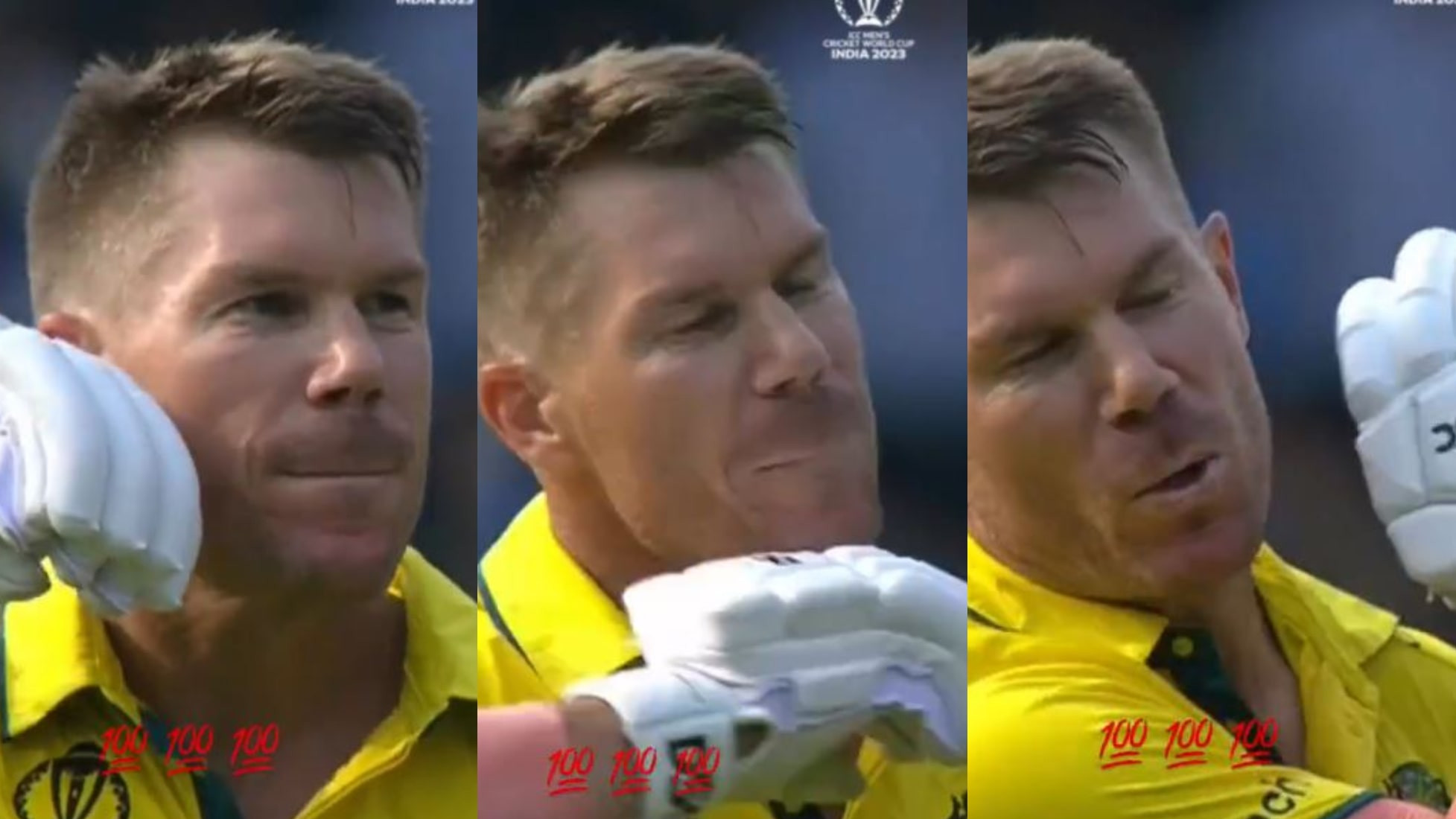 CWC 2023: WATCH- David Warner does ‘Pushpa’ gesture after scoring a scintillating ton against Pakistan