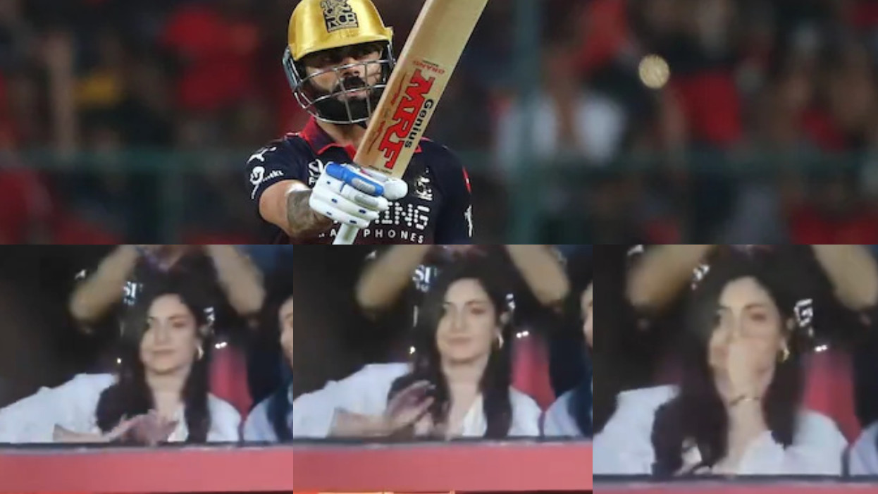 IPL 2026: WATCH- Anushka Sharma gets embarrassed after her ‘money splashing’ gesture after Virat Kohli’s six caught on camera
