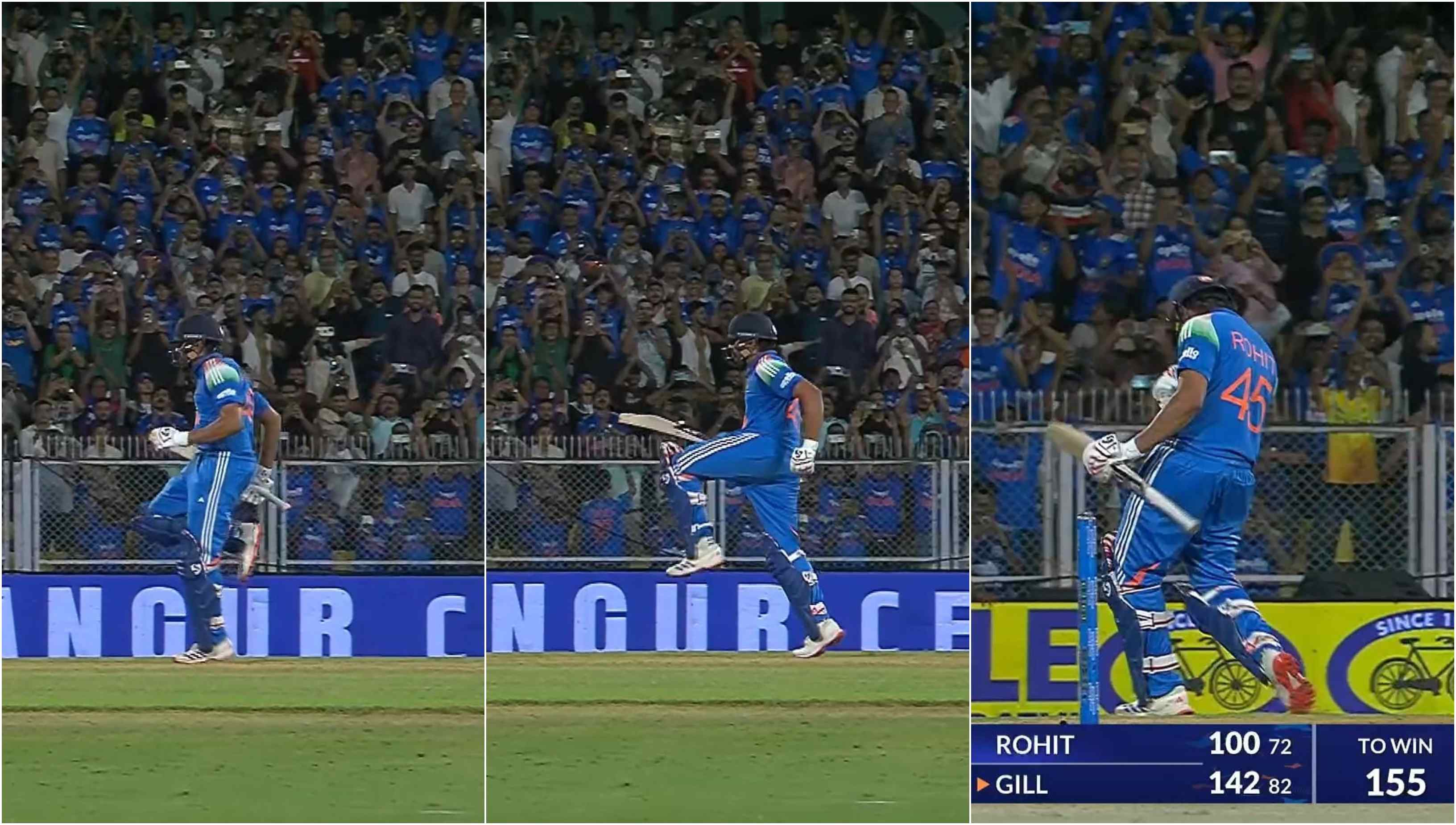 Rohit Sharma celebrating his 35th ODI ton | Screengrabs