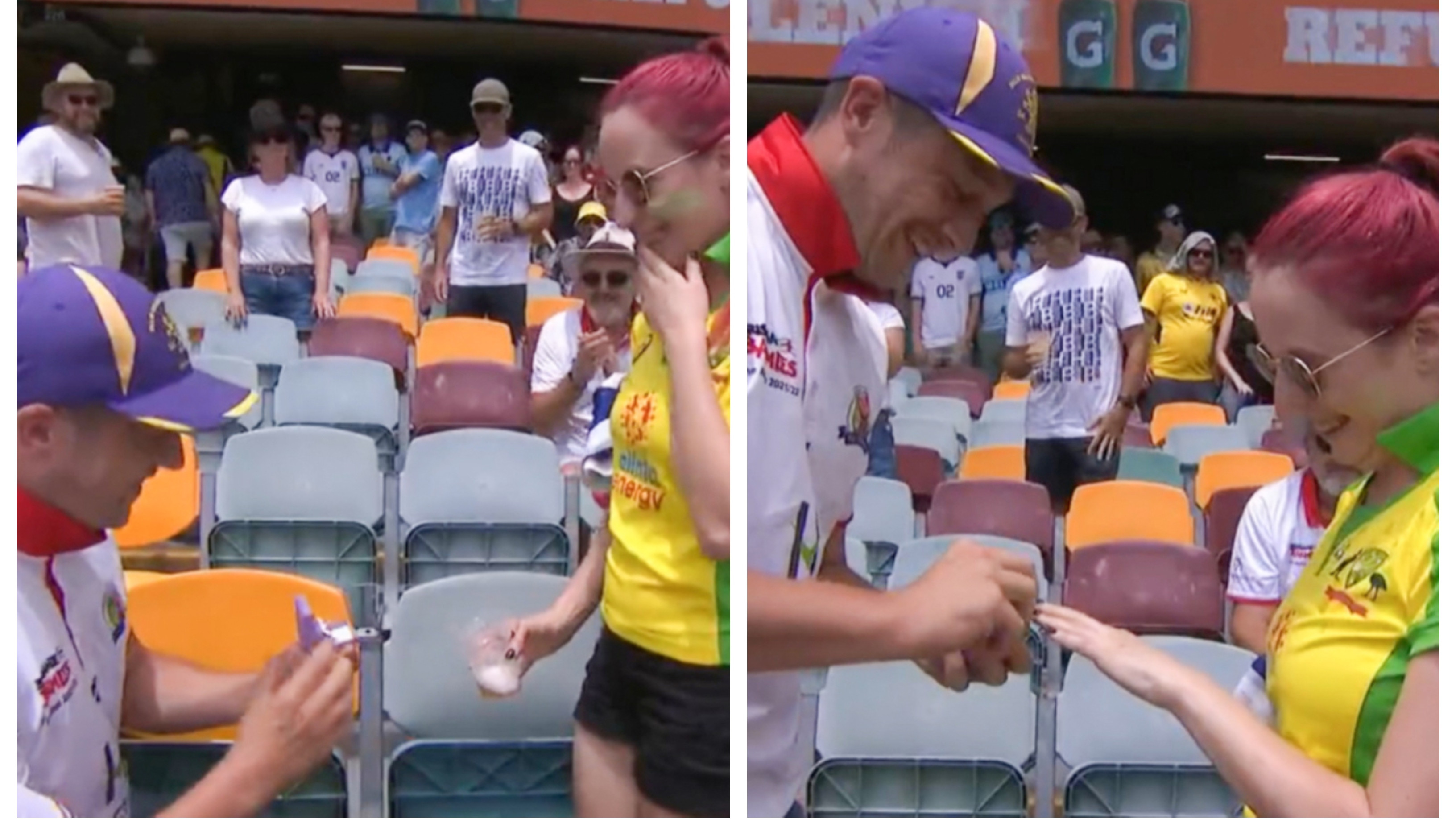 Ashes 2021-22: WATCH – England supporter proposes to Australian fan on Day 3 at Gabba