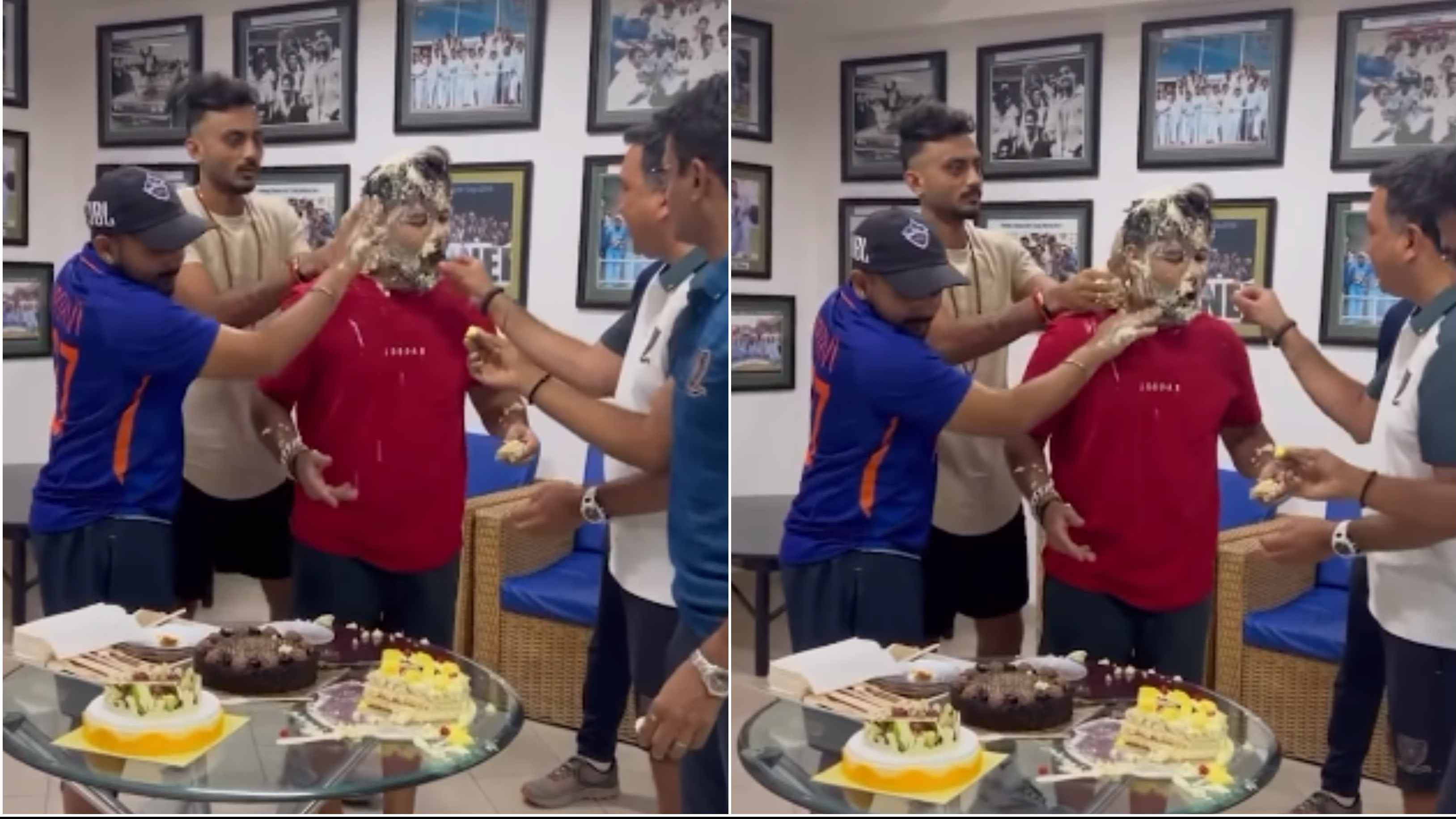 WATCH: Rishabh Pant gets cake smashed on his face by Akshar Patel and Prithvi Shaw as he turns 26