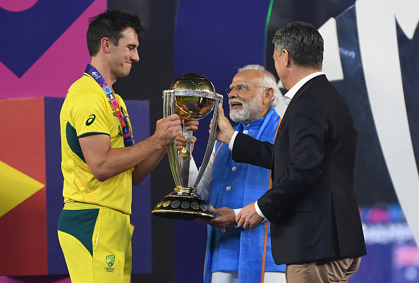 PM Narendra Modi and BCCI president handing over the CWC trophy to Pat Cummins | Getty