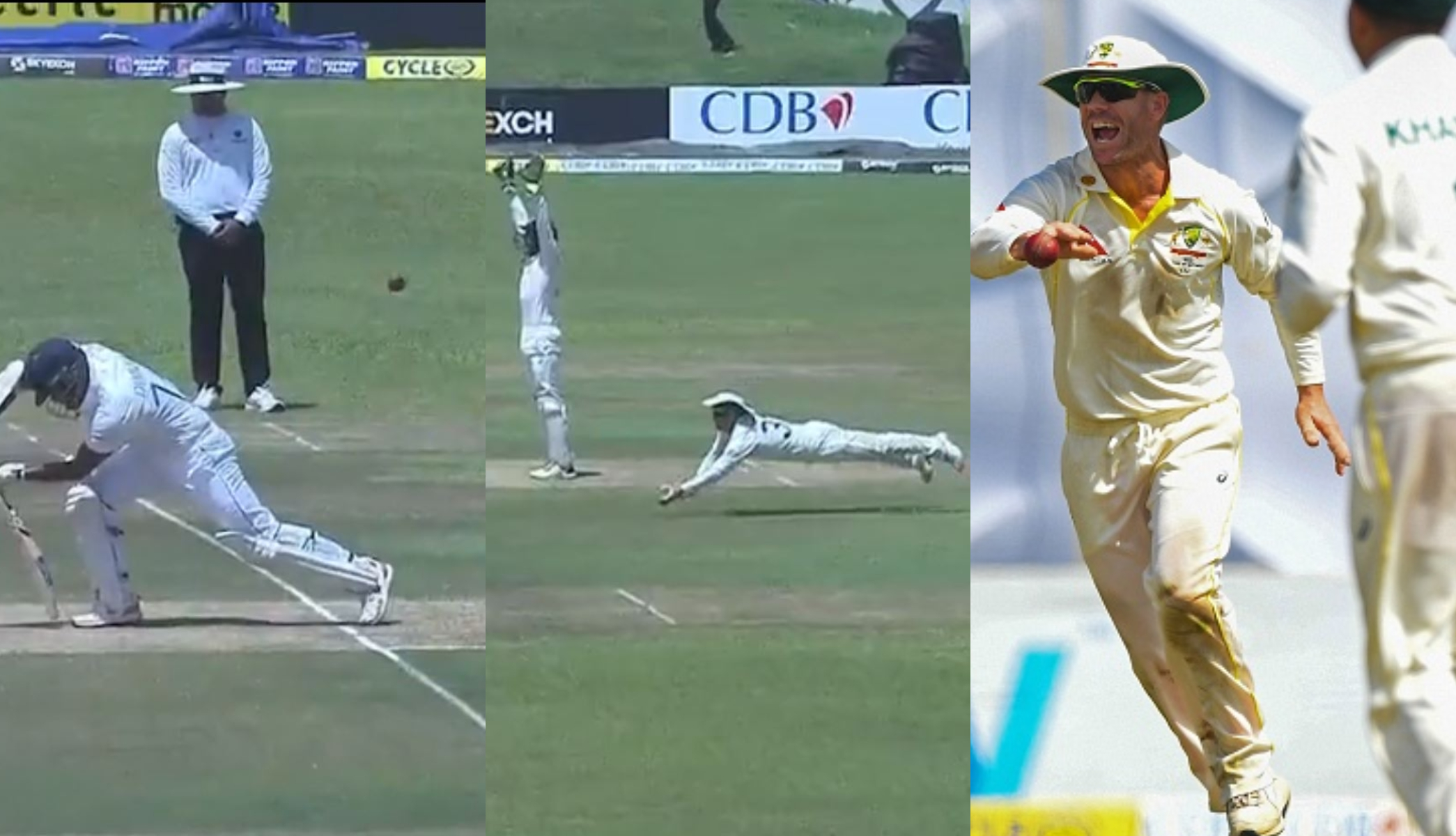 Warner caught Karunaratne's catch after ball deflected off his pad post taking the edge | Twitter