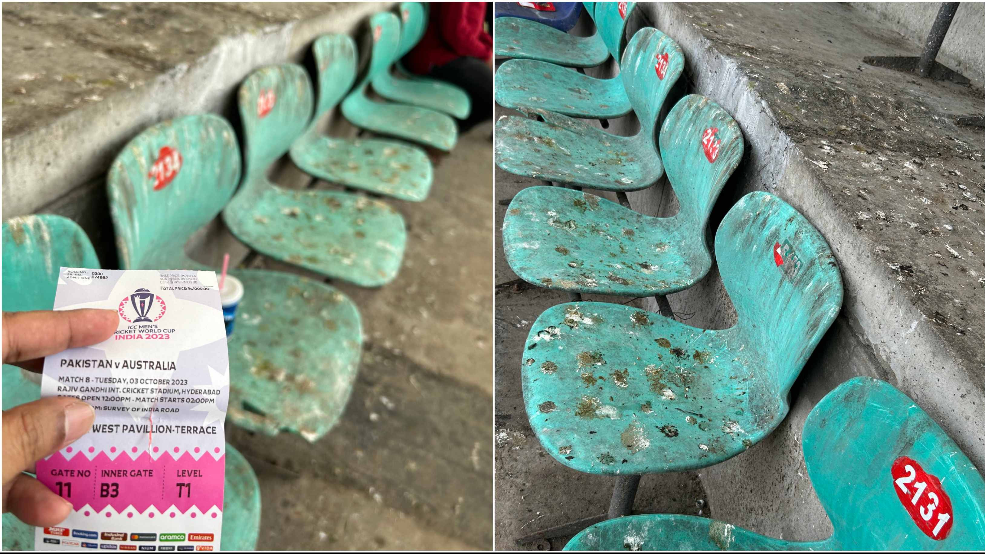 CWC 2023: Fans slam BCCI and HCA after pics of dirty seats of Hyderabad’s Rajiv Gandhi International Stadium go viral
