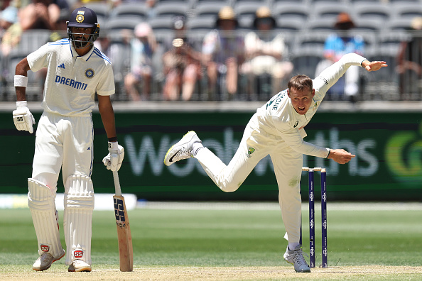 Marnus Labuschagne bowling on Day 3 of the Perth Test against India | Getty