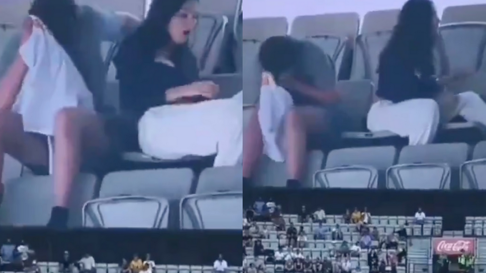 AUS v PAK 2023-24: WATCH- Young couple cuddling get shocked after cameraperson shows them on big screen at MCG