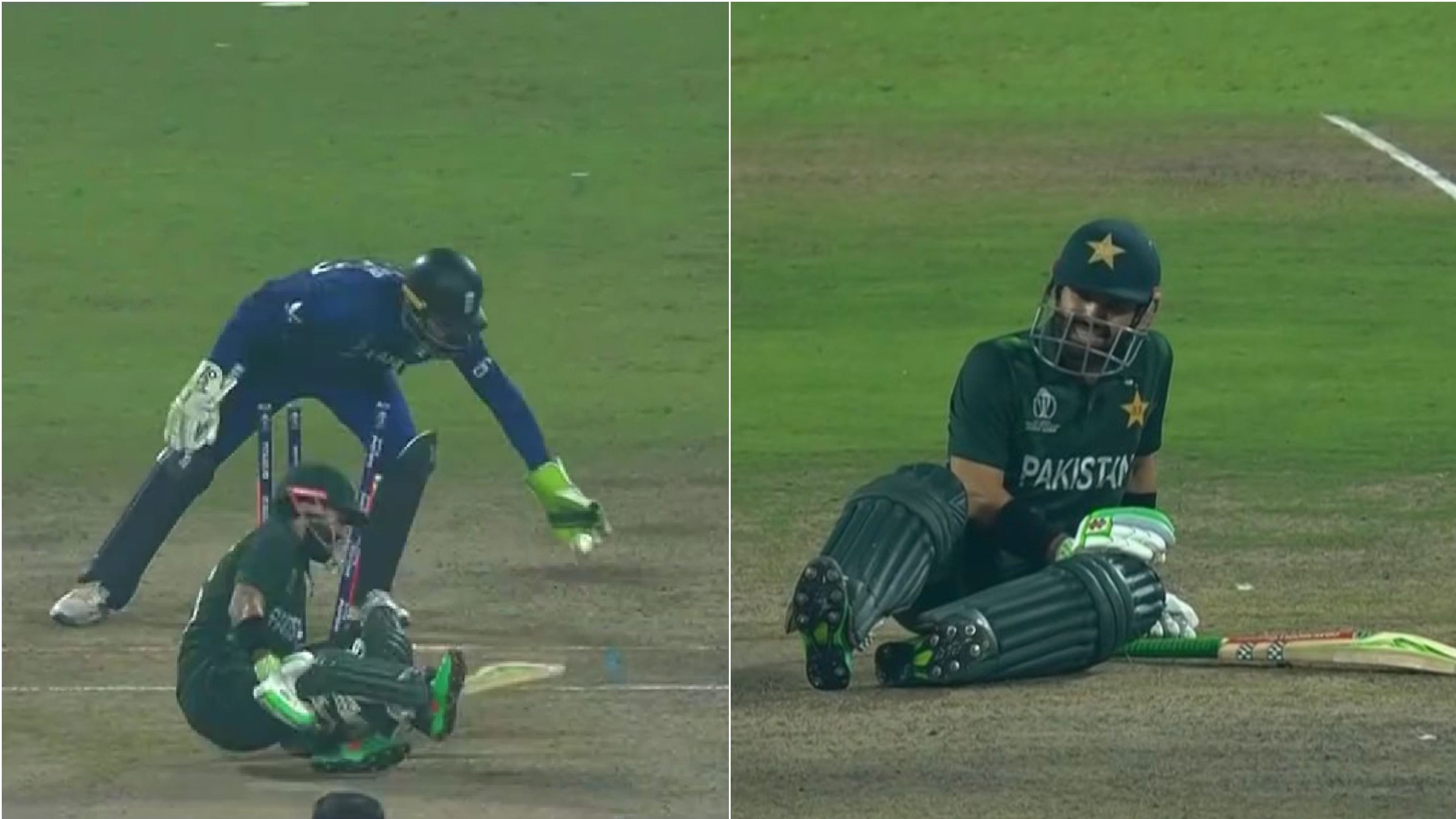 CWC 2023: WATCH – Mohammad Rizwan falls on the floor after being cleaned up by Moeen Ali; gets ignored by England players