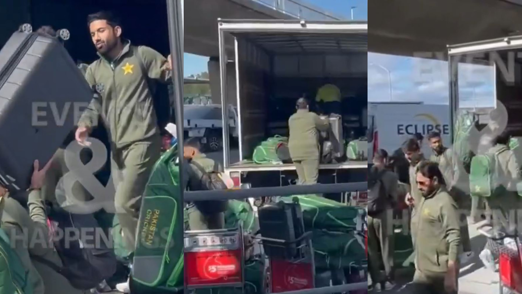 AUS v PAK 2023-24: WATCH- Pakistan players load their own luggage in truck at airport after landing in Australia