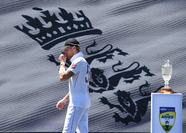 Ben Stokes, England captain, walks past the Ashes trophy | Getty