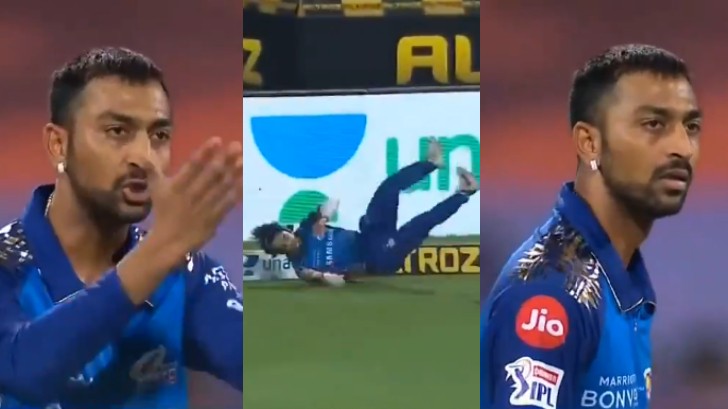 IPL 2020: WATCH - Krunal Pandya reacts angrily to a misfield that gave Tahir a boundary 