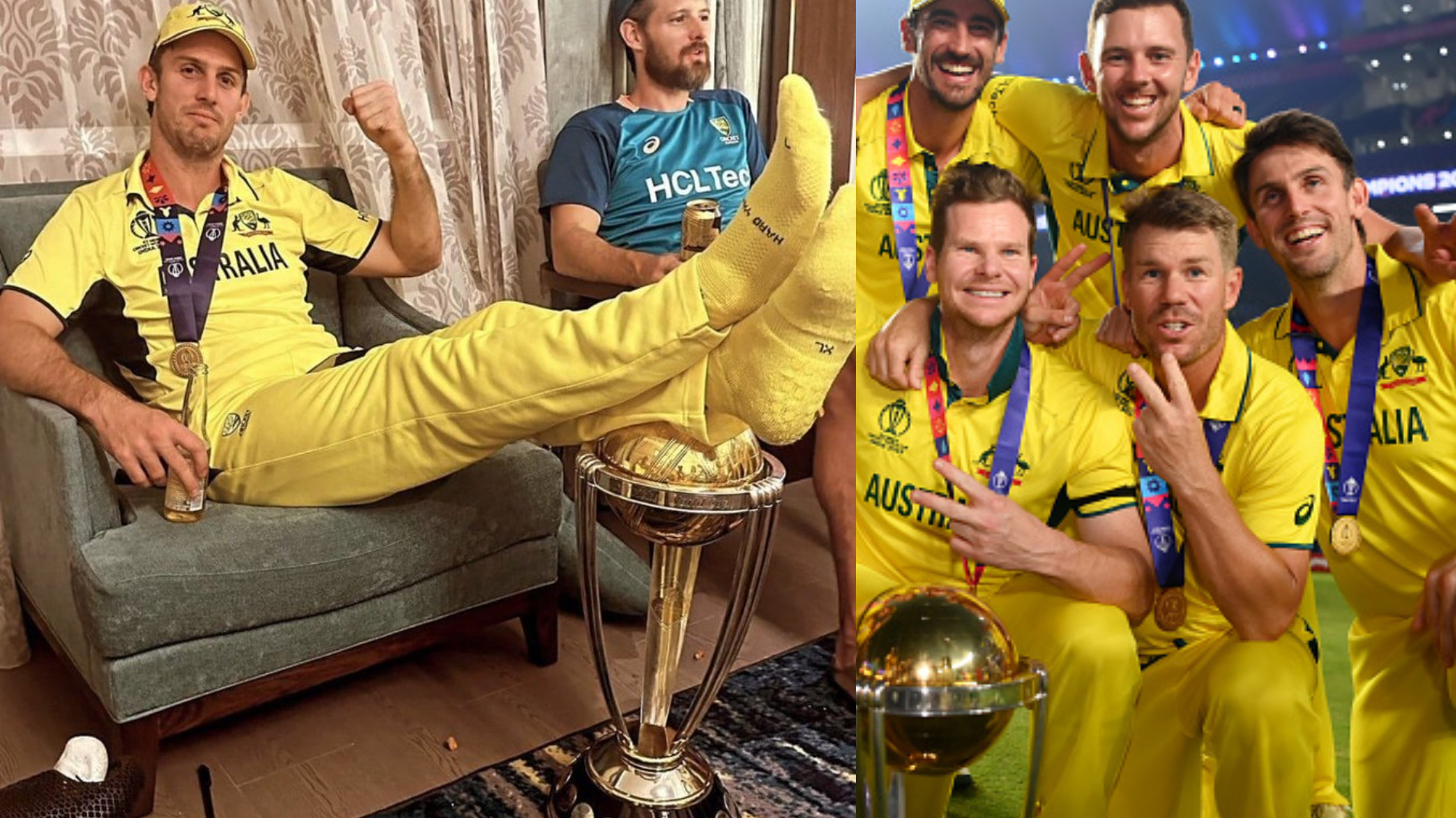 CWC 2023: Mitchell Marsh slammed by fans for putting his feet on Cricket World Cup trophy