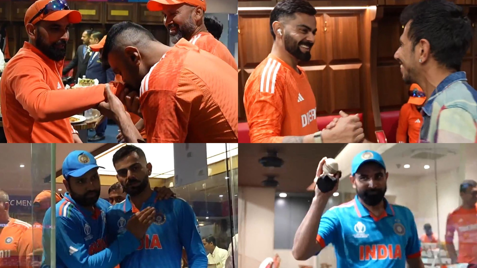 CWC 2023: WATCH- Ashwin kisses Shami’s hand; Chahal greets Kohli, Rohit and Kohli hug as India celebrates semi-final win