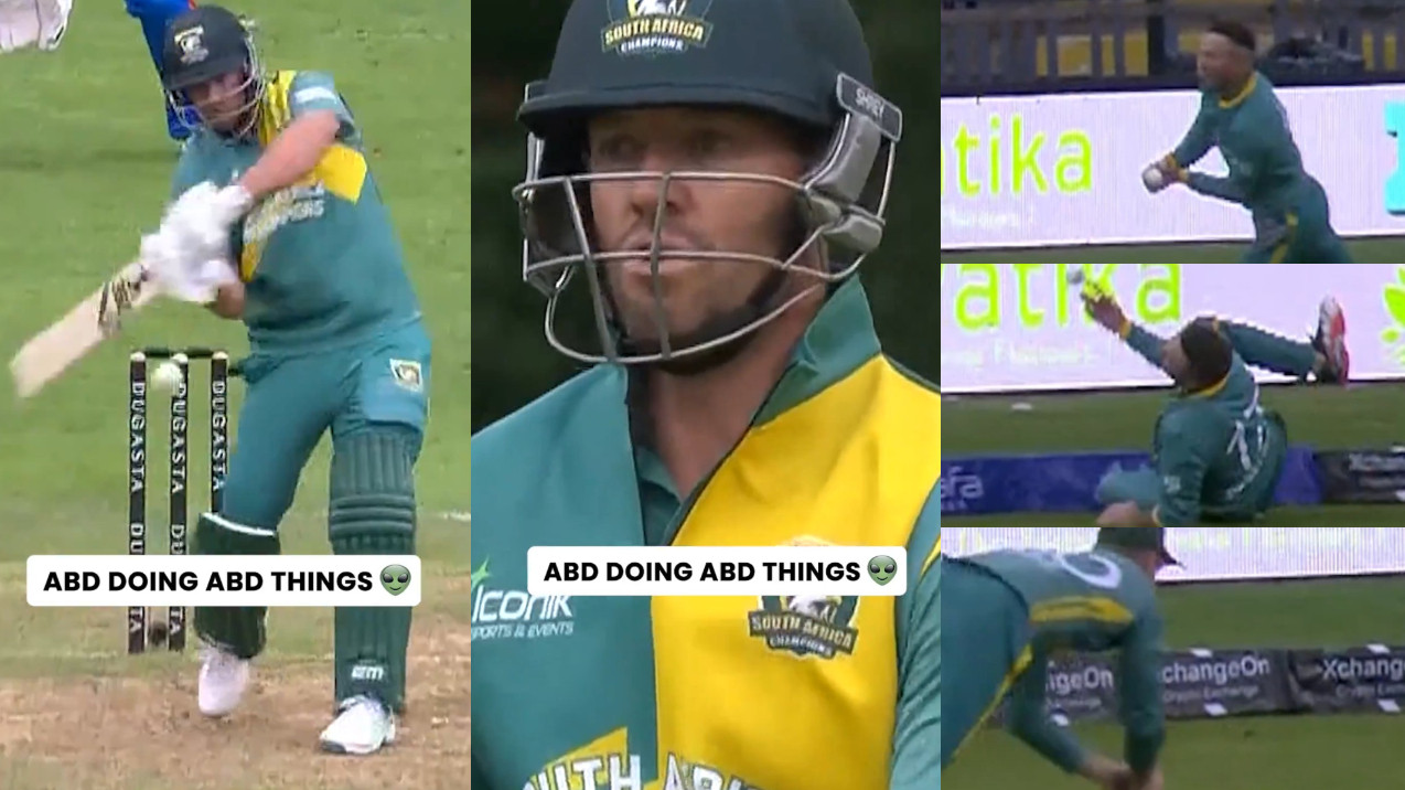 WATCH- AB de Villiers hammers 30-ball 61 in WCL 2025 against India; shows great fielding display with a relay catch