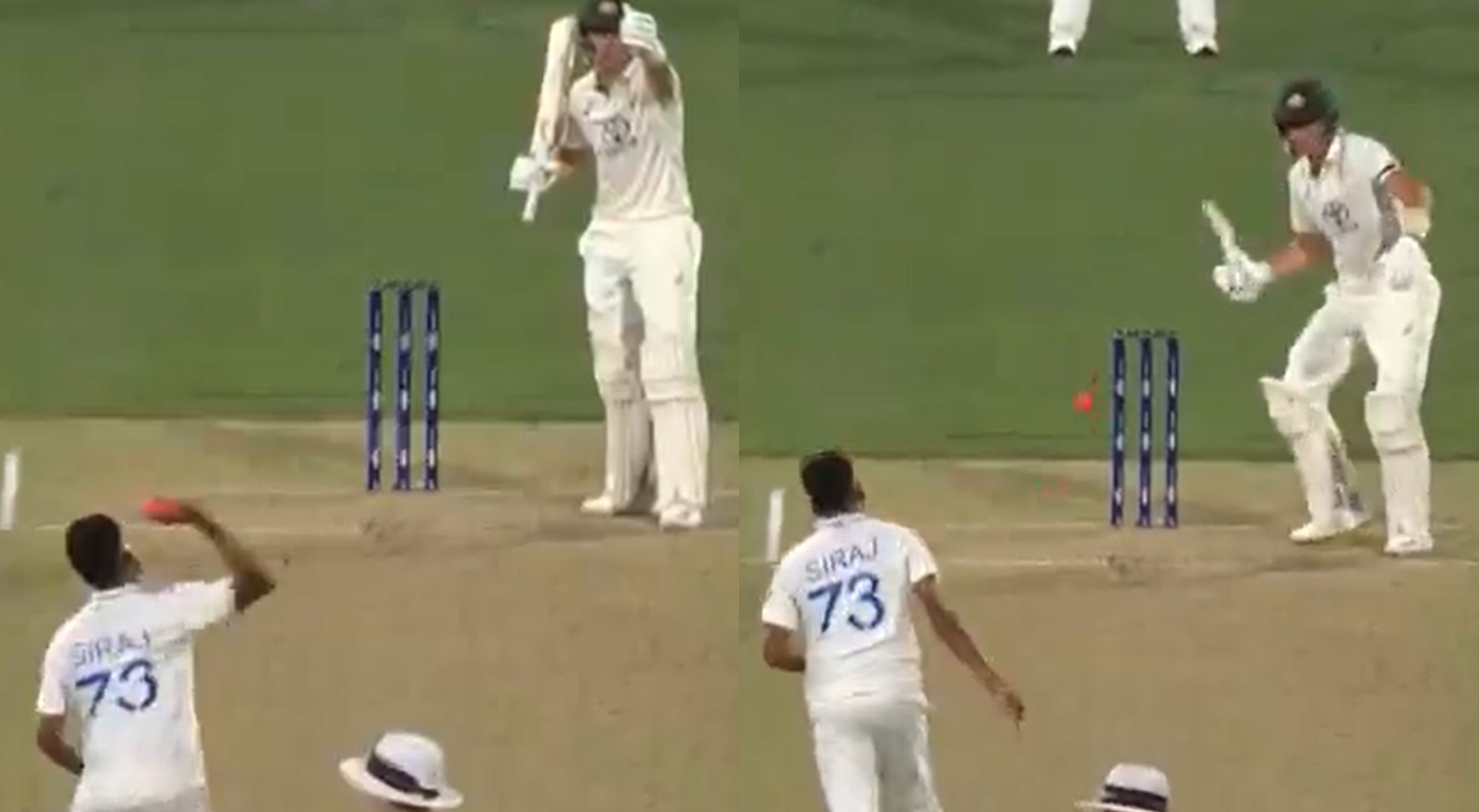 Mohammed Siraj threw the ball at stumps after Marnus Labuschagne moved away | X