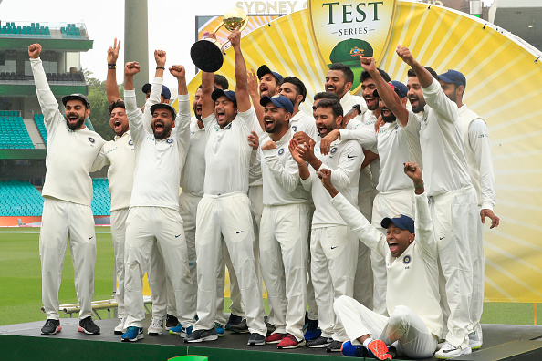 Indian cricket team celebrate winning the Border-Gavaskar Trophy down under | Getty