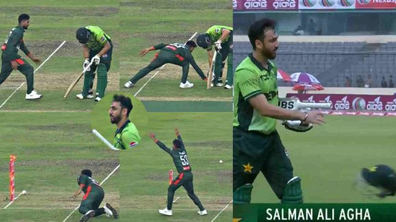 WATCH: Salman Ali Agha throws helmet, gloves in anger after dramatic run out by Mehidy Hasan Miraz during 2nd ODI